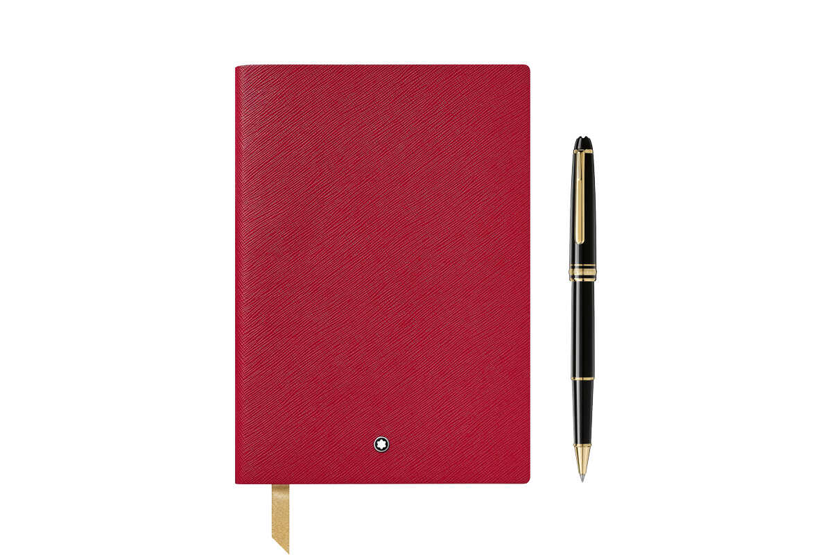 Montblanc Meisterstuck Classique Gold Coated Rollerball And Notebook 146 Red 123754 Gift Set