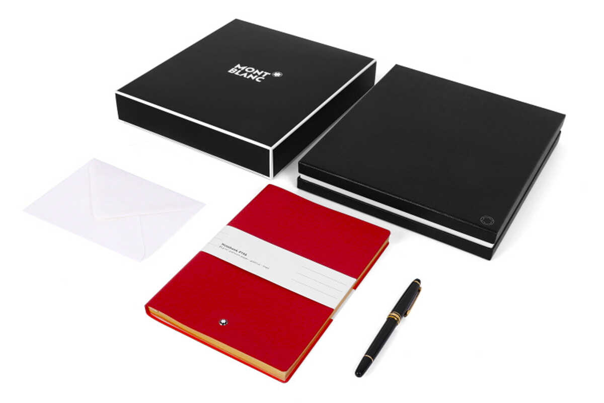 Montblanc Meisterstuck Classique Gold Coated Rollerball And Notebook 146 Red 123754 Gift Set
